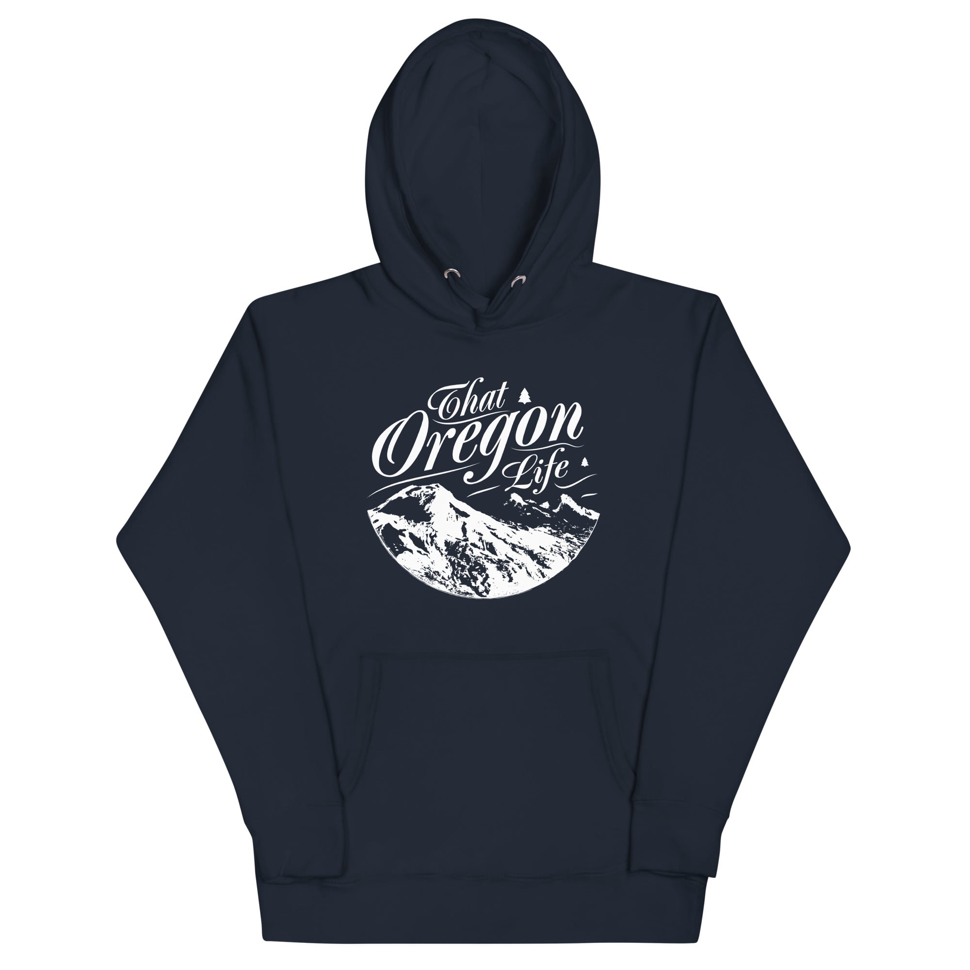 Three Sisters Oregon hoodie with Cascade mountain design, alternate view